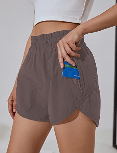 Cvjetajuća ženska žena s visokim strukom kratke hlače atletski trening kratke hlače brze suhe hlače s džepom s patentnim zatvaračem