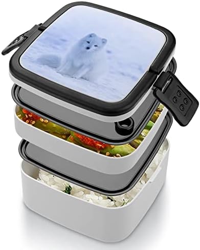 Kutija za ručak snježne lisice prijenosna dvoslojna kutija bento kutija Velikog kapaciteta za ručak kontejner za hranu sa žlicom