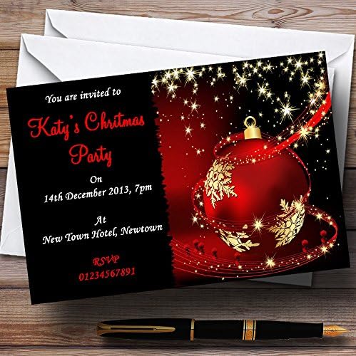 Crvena, zlatna i crno zapanjujuća personalizirana božićna/nova godina/praznične pozivnice