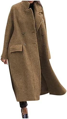 TREBIN WOTESENS ZIME, ženska modna čvrsta boja džep dugih rukava vunena dugi kaput
