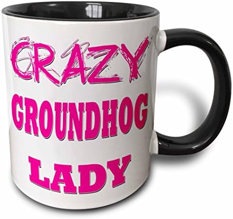 3Drose Crazy Groundhog Lady s dva tona šalica, 11 oz, crna