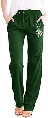 KCJGIKPOK lanene hlače široke noge, čvrste meke lanene platnene hlače visokog struka s džepovima za planinarenje ženske planove